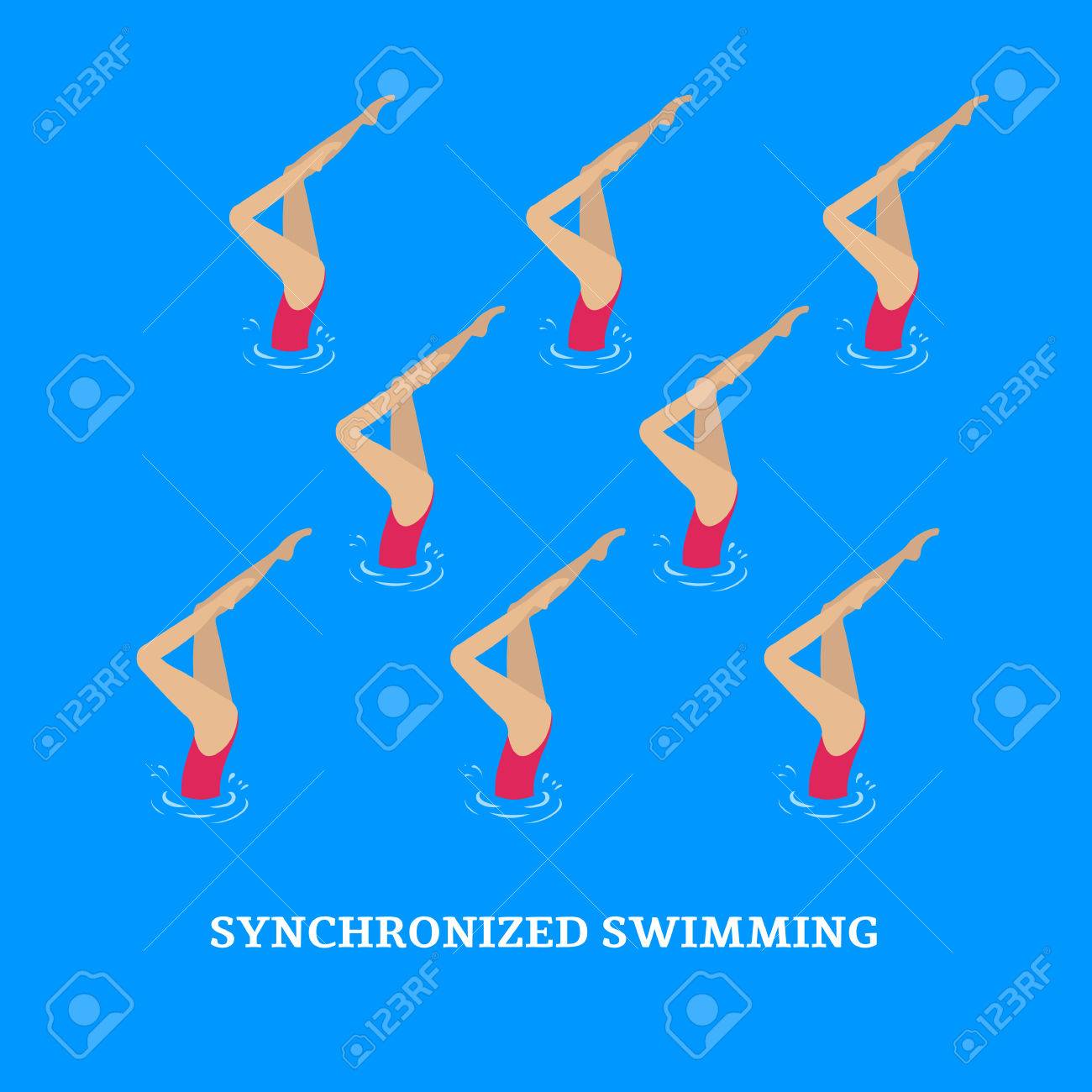 シンクロナイズド スイミング シンクロナイズド スイミング選手のグループのパフォーマンス フラット スタイルのイラスト のイラスト素材 ベクタ Image