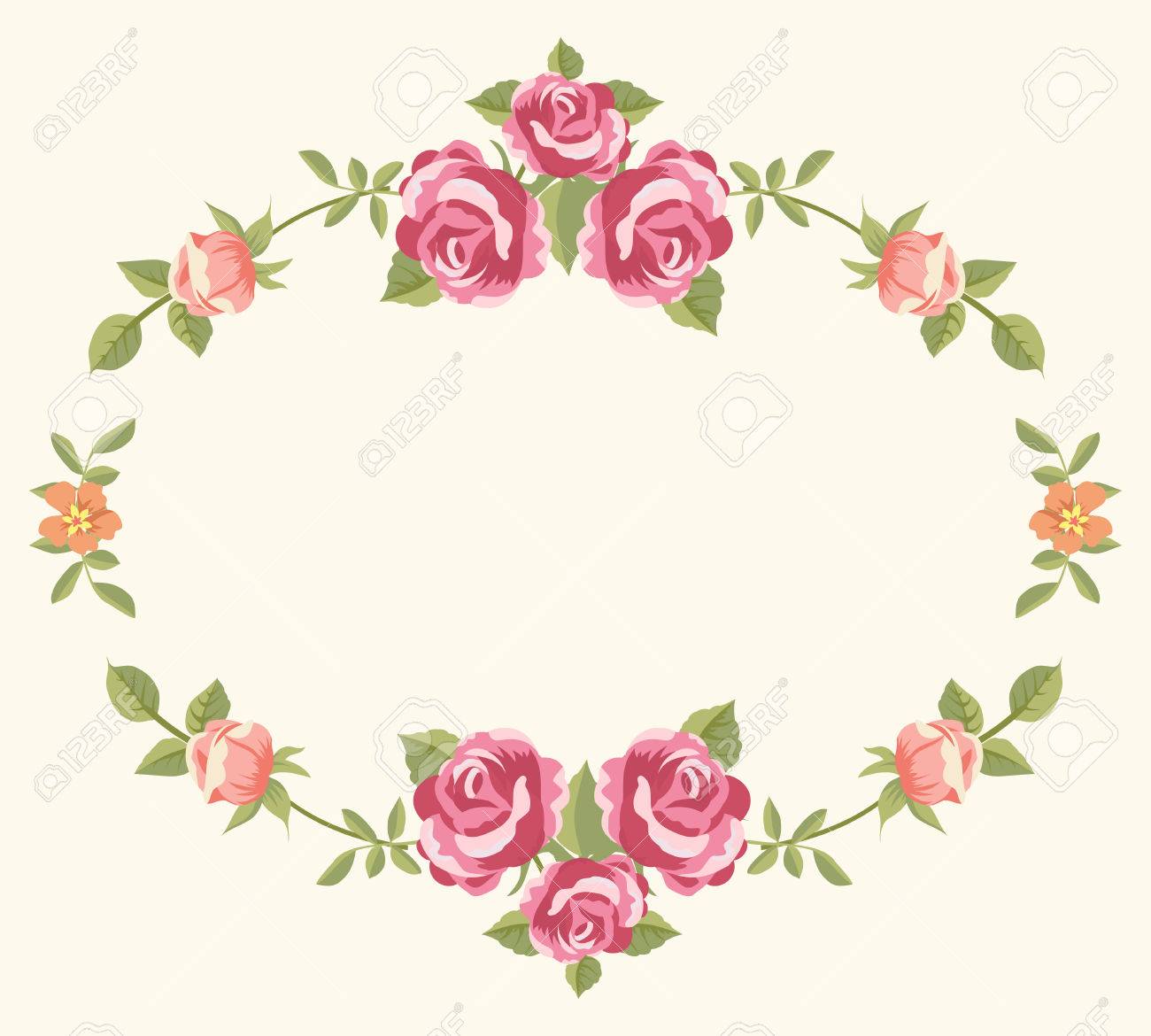 floral frame with roses greeting card background flower card background