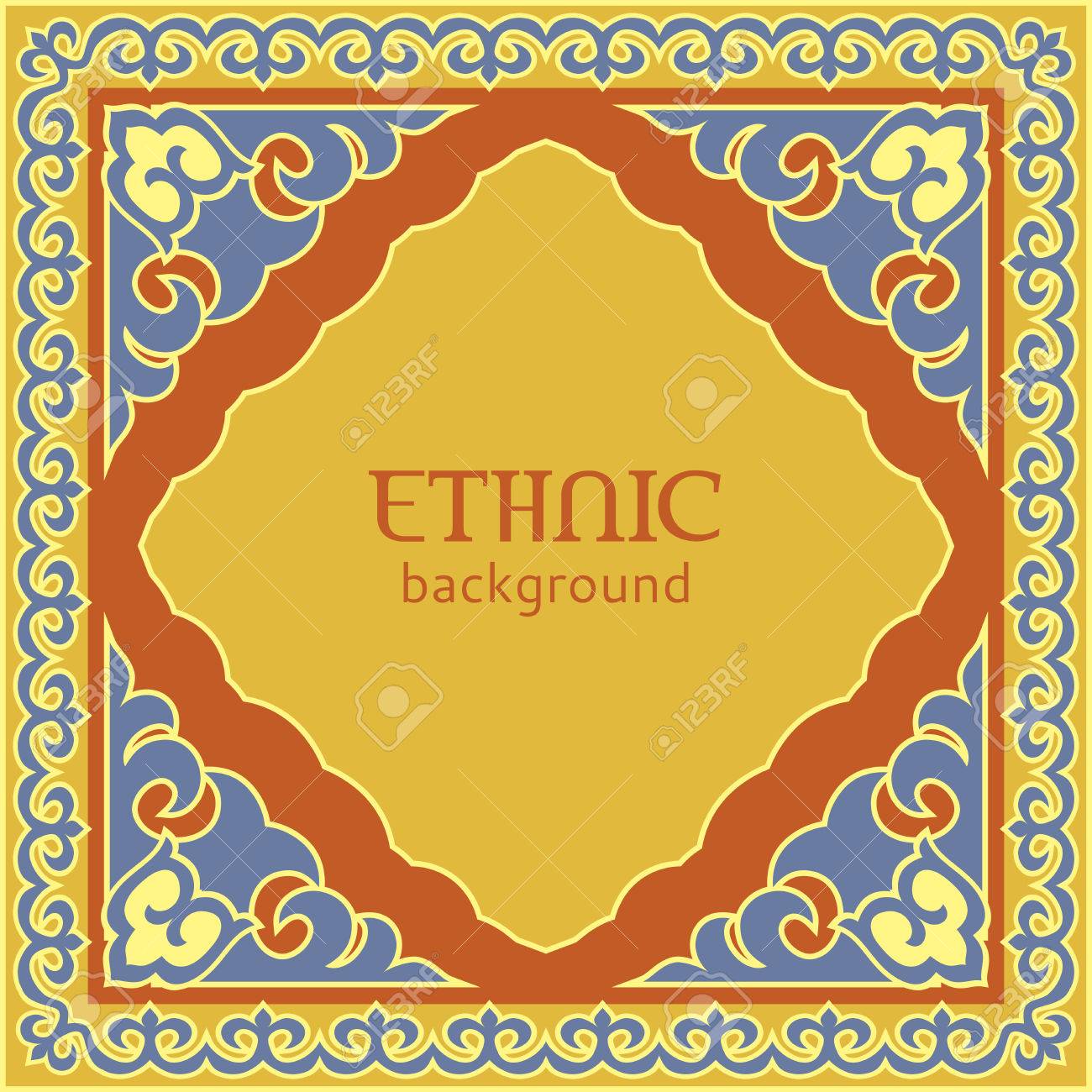 アジアン スタイルの装飾用フレーム 民族的背景 モンゴル語 ブリヤート カルムイク カザフ族の伝統的なモチーフ のイラスト素材 ベクタ Image