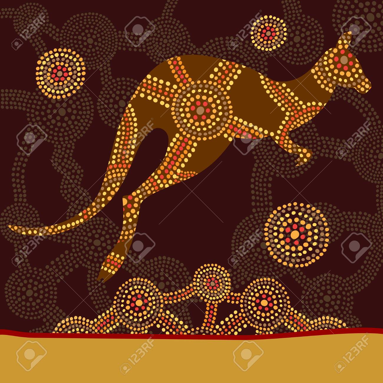 Kangaroo in style of Australian aboriginal dot painting - 124134590 Kangaroo in style of Australian aboriginal dot painting - 124134590