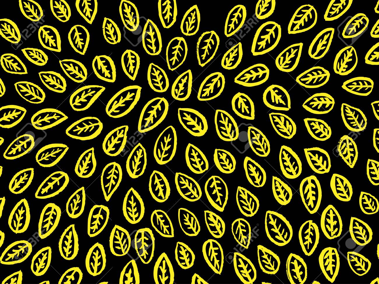 黒の背景に黄色の葉模様 手描きの背景イラスト のイラスト素材 ベクタ Image