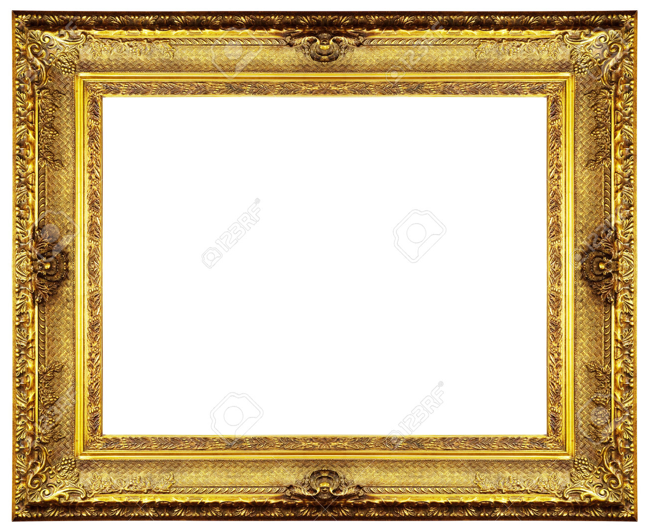 chipped vintage gold ornate frame isolated on white stock photo