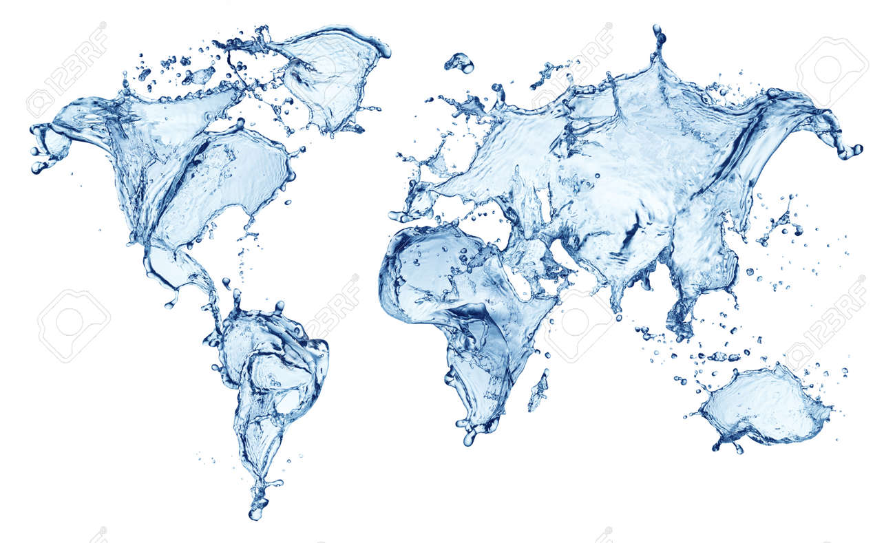 blue water splash world map isolated on white background world map background