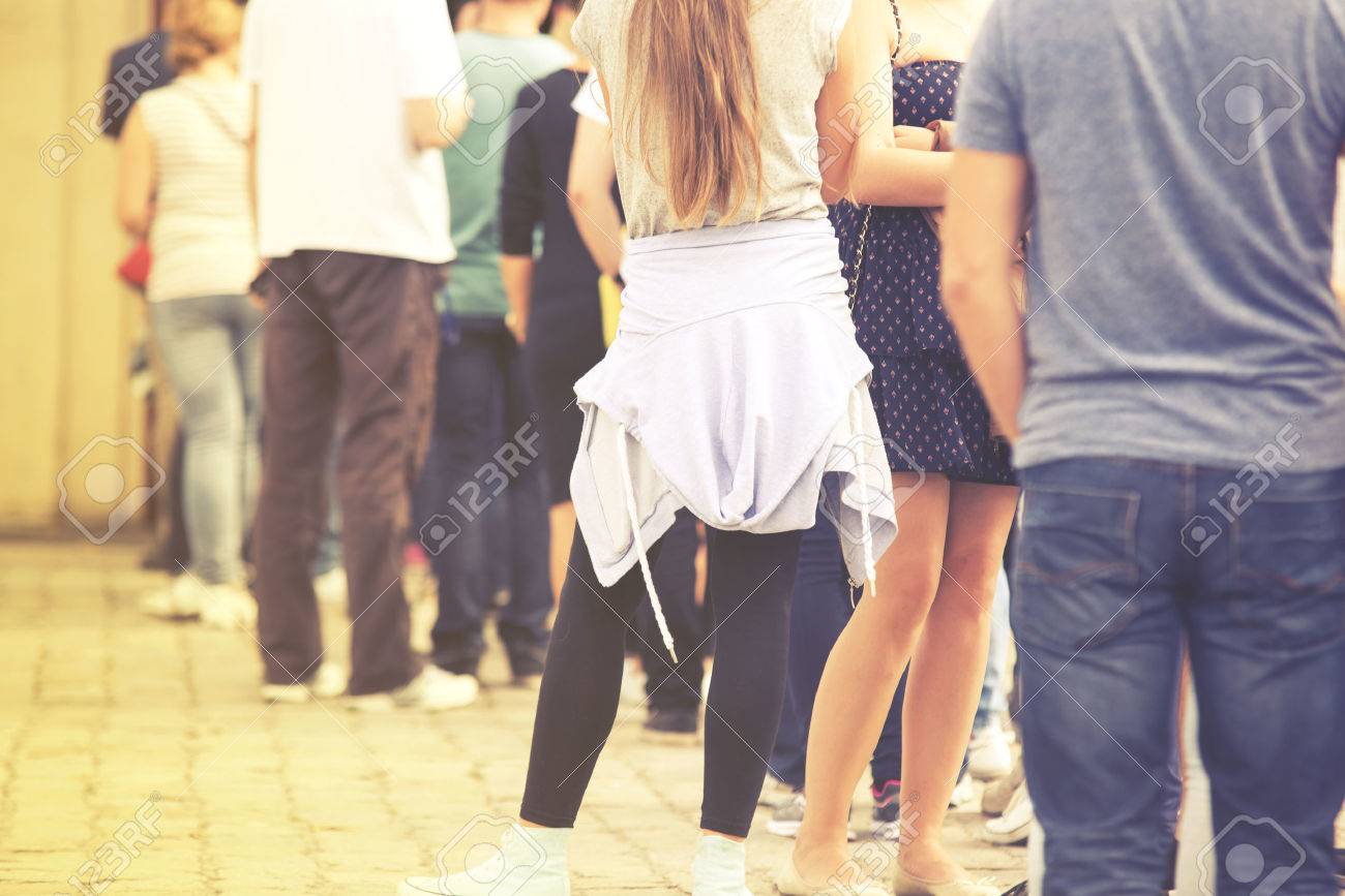 Long queue of people, vintage effect - 53692675 Long queue of people, vintage effect - 53692675