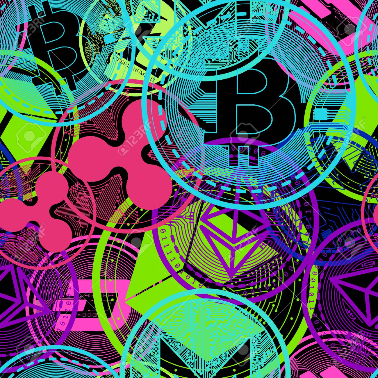 ネオンカラーの暗号通貨のイラスト素材・ベクター Image 97874976