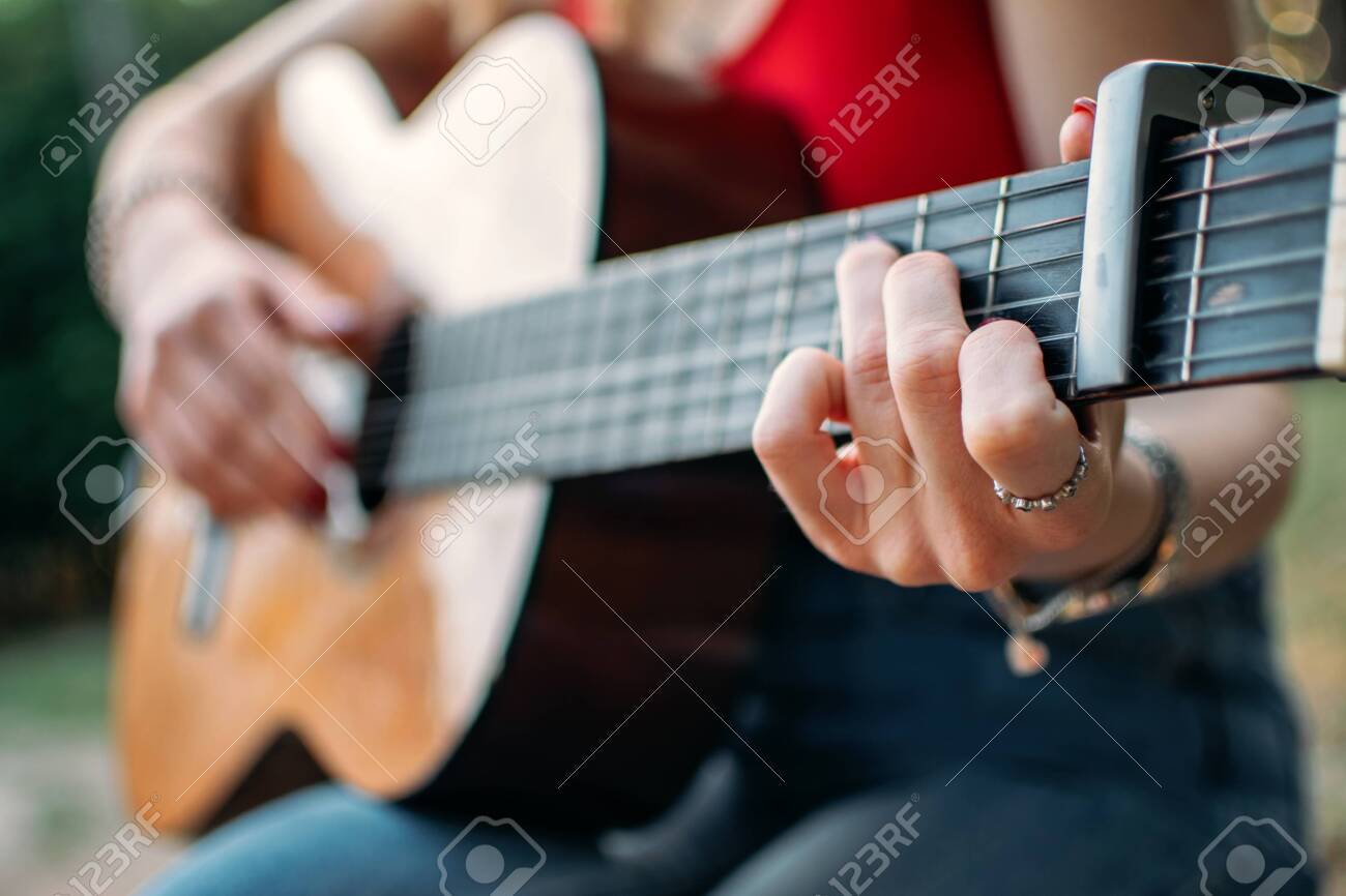 Learning To Play The Guitar Beginner Guitar Lesson Close Up Stock Photo Picture And Royalty Free Image Image