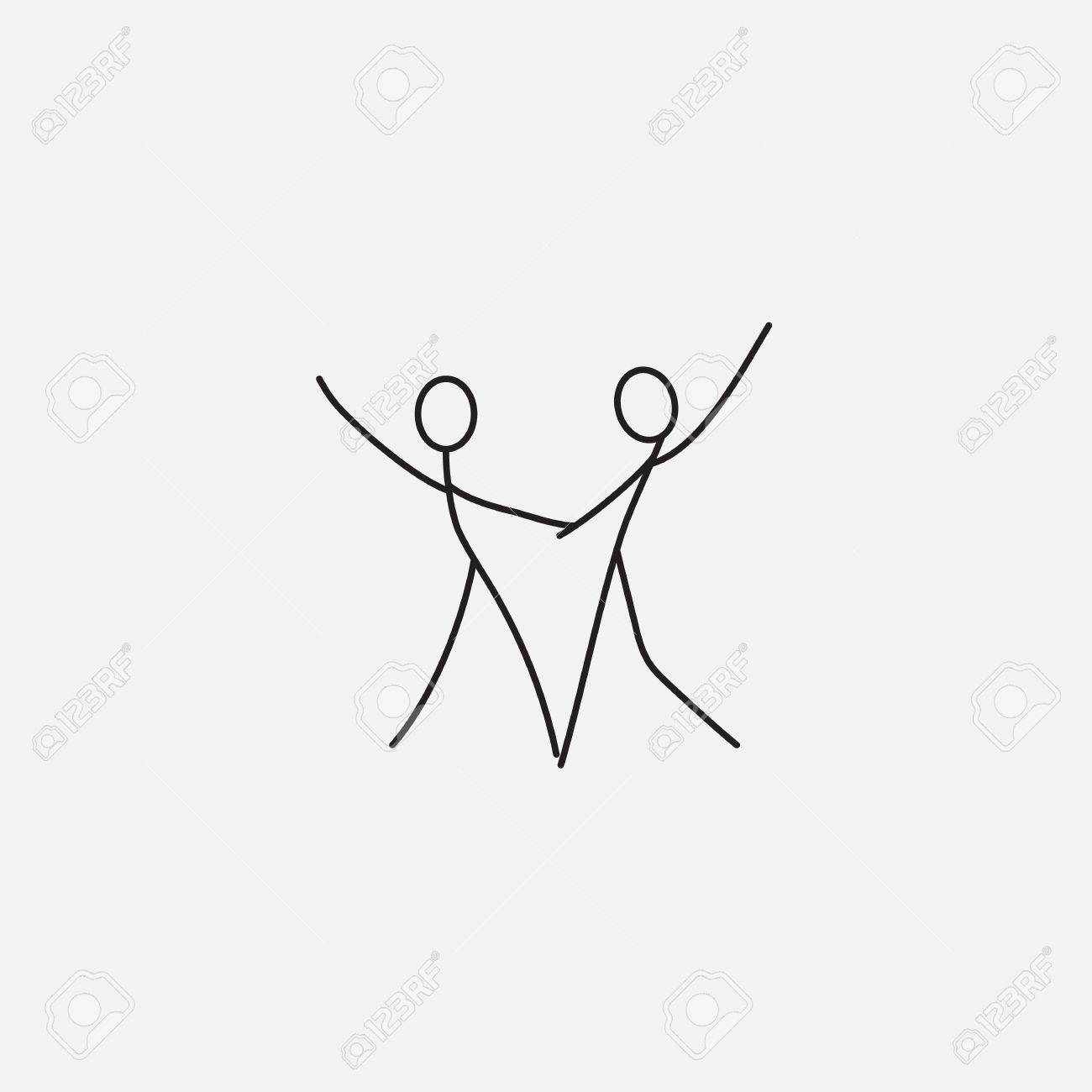 漫画のアイコンは かわいいミニチュア シーンで少し踊る人々 をスケッチします のイラスト素材 ベクタ Image