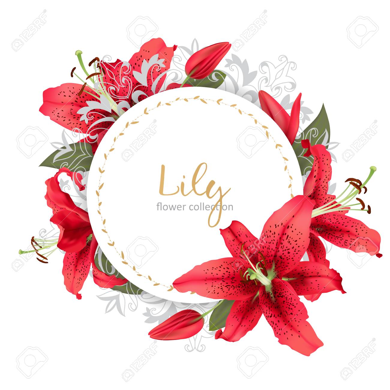 ユリの花テンプレートベクトルイラストと結婚式の招待状 のイラスト素材 ベクタ Image