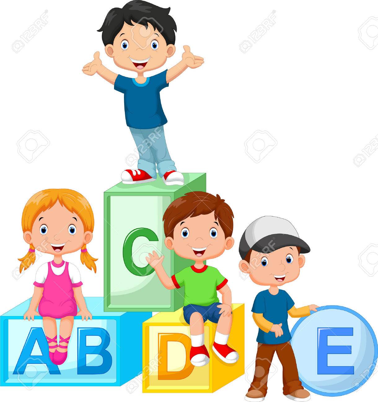 Happy school children playing with alphabet blocks - 47538199 Happy school children playing with alphabet blocks - 47538199