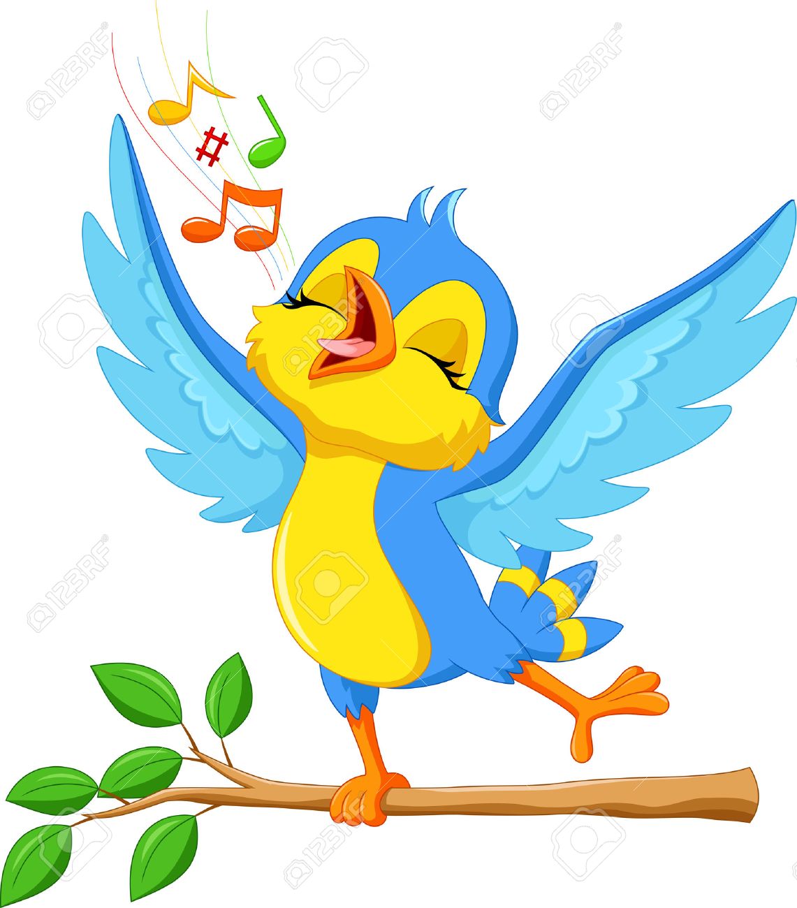 illustration of cute bird singing - 52210780 illustration of cute bird singing - 52210780