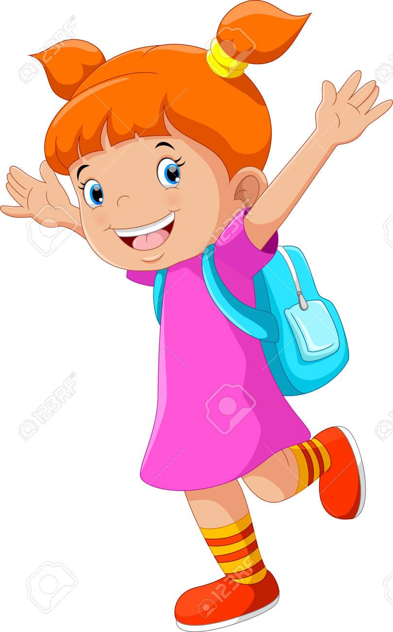 Vector illustration of happy little girl with a backpack going to school - 70900642 Vector illustration of happy little girl with a backpack going to school - 70900642