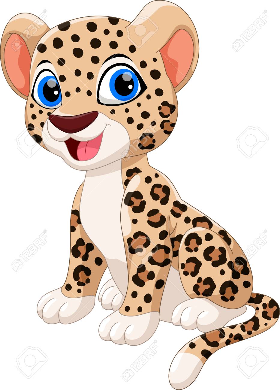 白い背景に隔離されたかわいいヒョウの漫画 のイラスト素材 ベクタ Image
