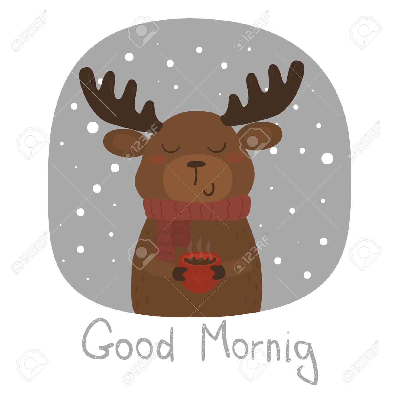 Good Morning Card With Deer And Cup. Royalty Free SVG, Cliparts ...