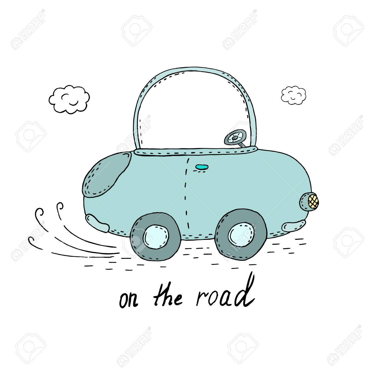 道路カード かわいい手描きの車 ベクトル印刷 のイラスト素材 ベクタ Image