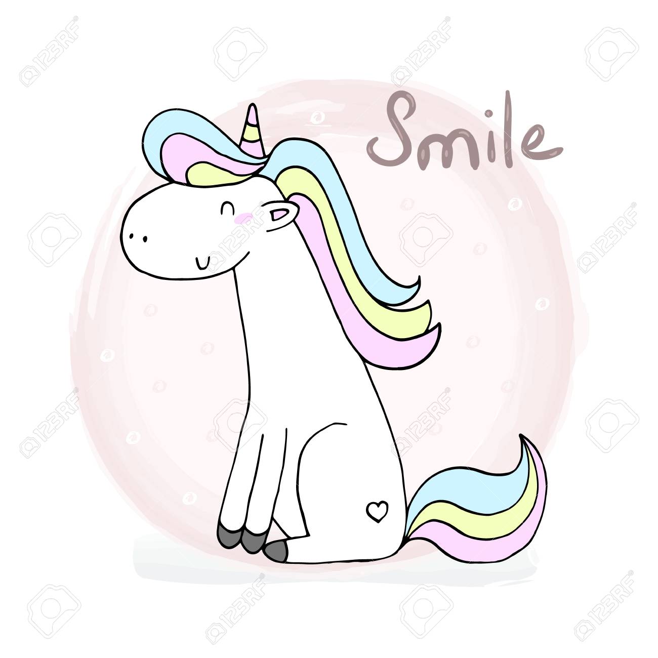 子供のプリントのかわいいユニコーン 笑顔のカード のイラスト素材 ベクタ Image