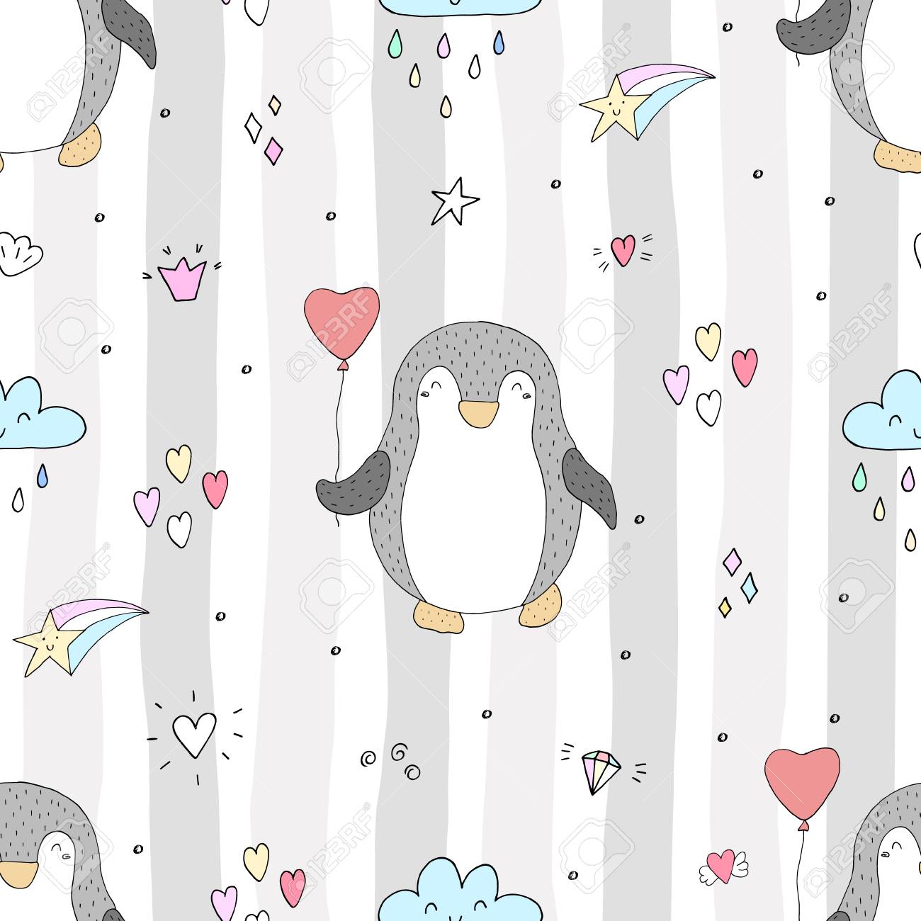 かわいいペンギンとのシームレスなパターン 手描きイラスト ベクトル のイラスト素材 ベクタ Image かわいいペンギンとのシームレスなパターン 手描きイラスト ベクトル のイラスト素材 ベクタ Image