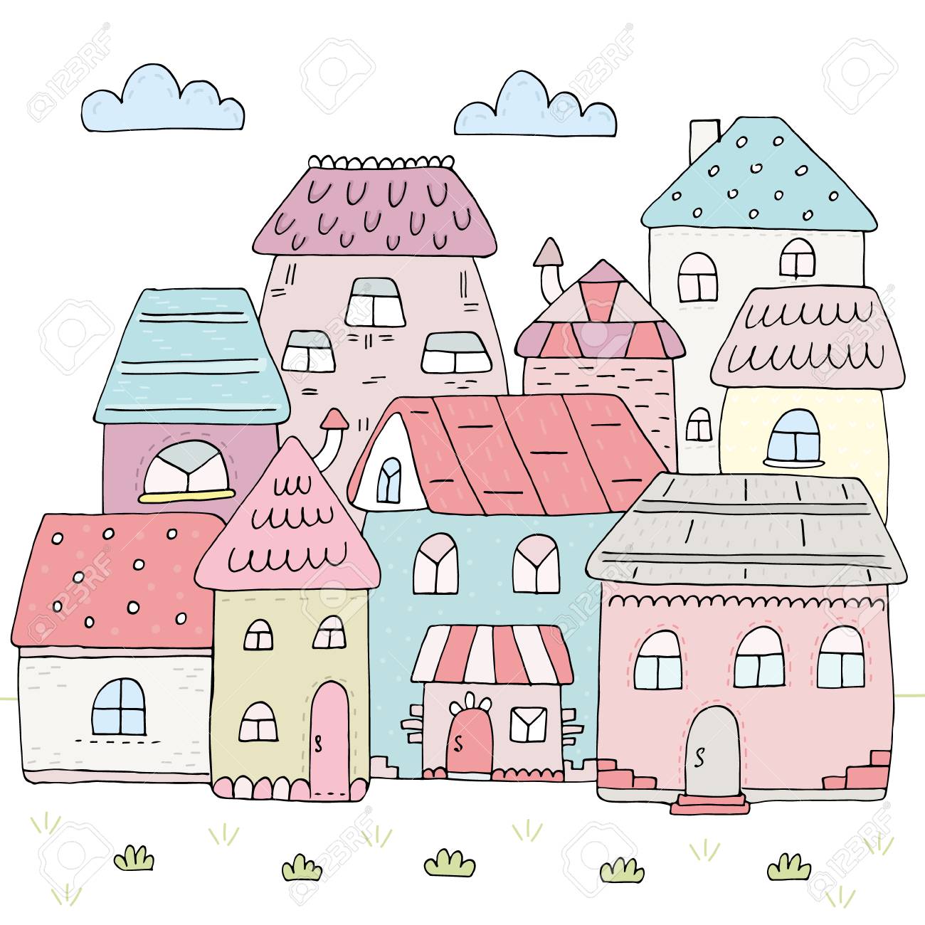 hand drawn colorful houses vector illustration printable templates templates of houses