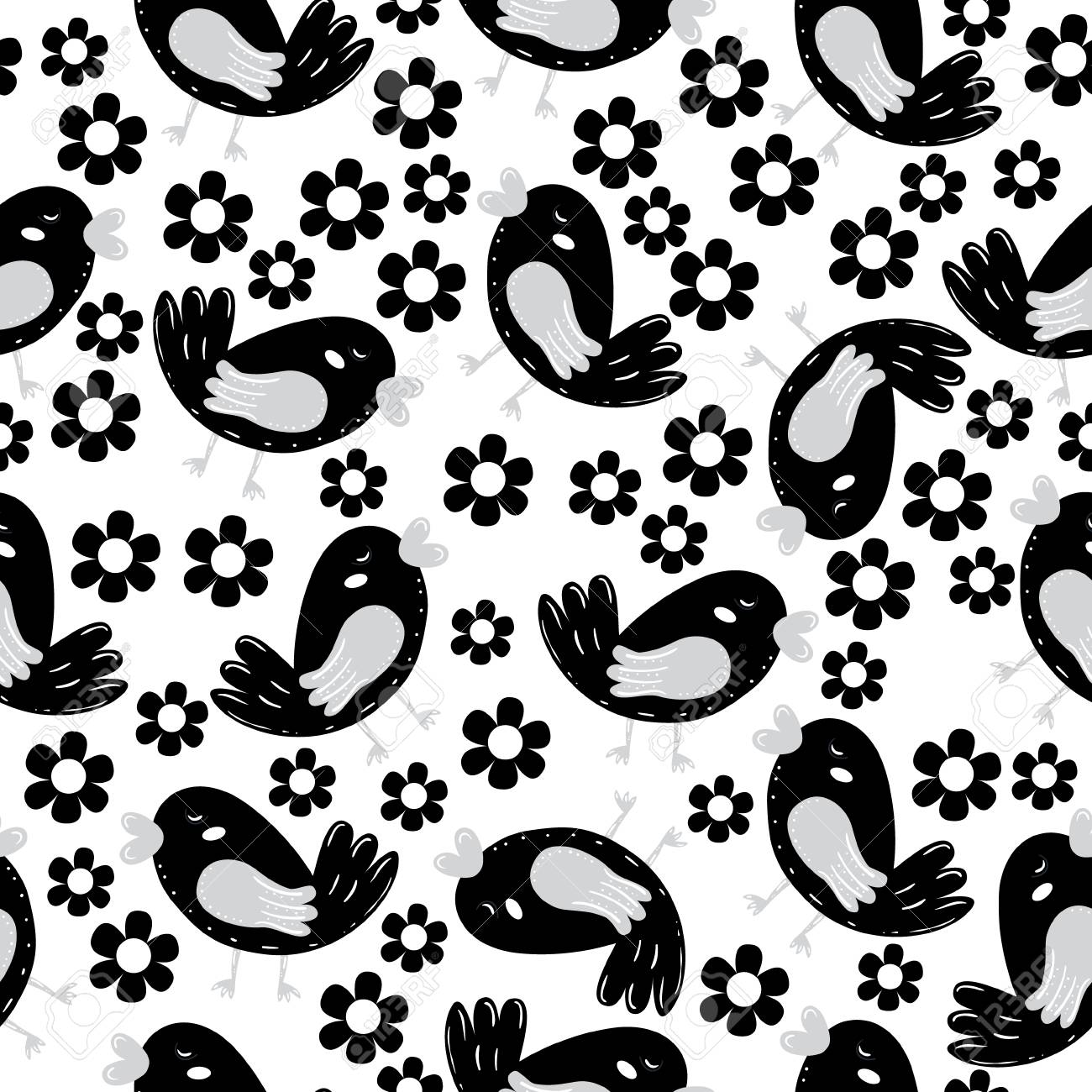 鳥 かわいい小鳥や花とシームレスなパターン のイラスト素材 ベクタ Image
