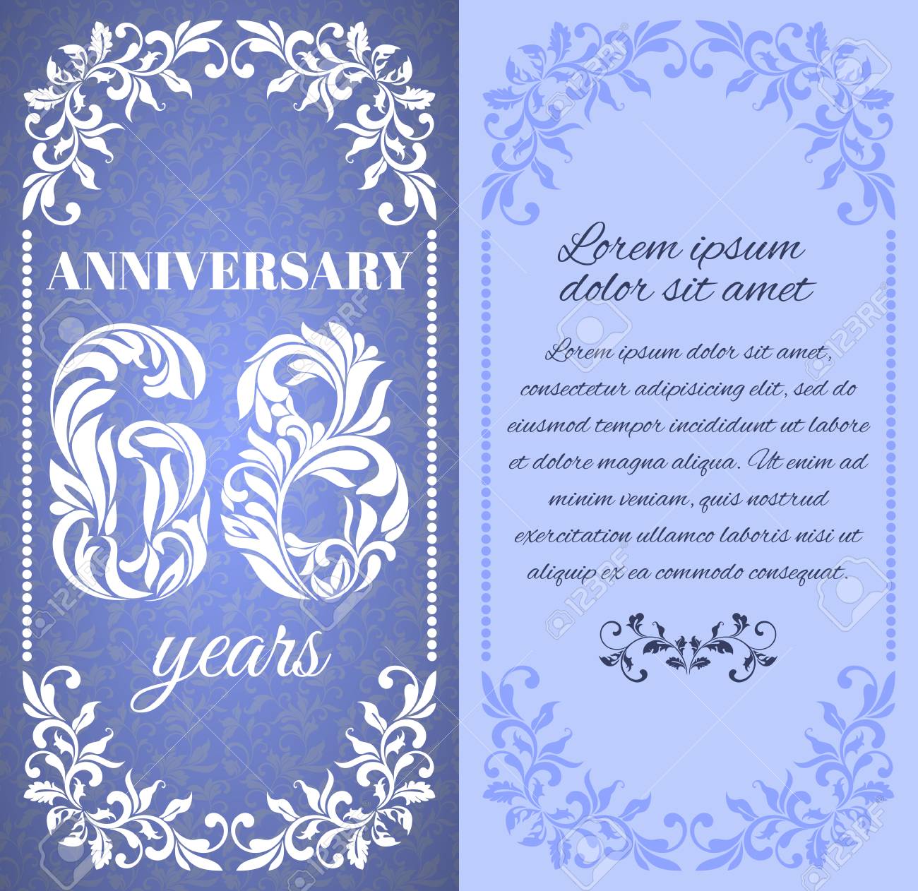 Modele De Luxe Avec Cadre Floral Et Un Motif Decoratif Pour L Anniversaire De 68 Ans Il Y A Une Place Pour Le Texte Clip Art Libres De Droits Vecteurs Et Illustration
