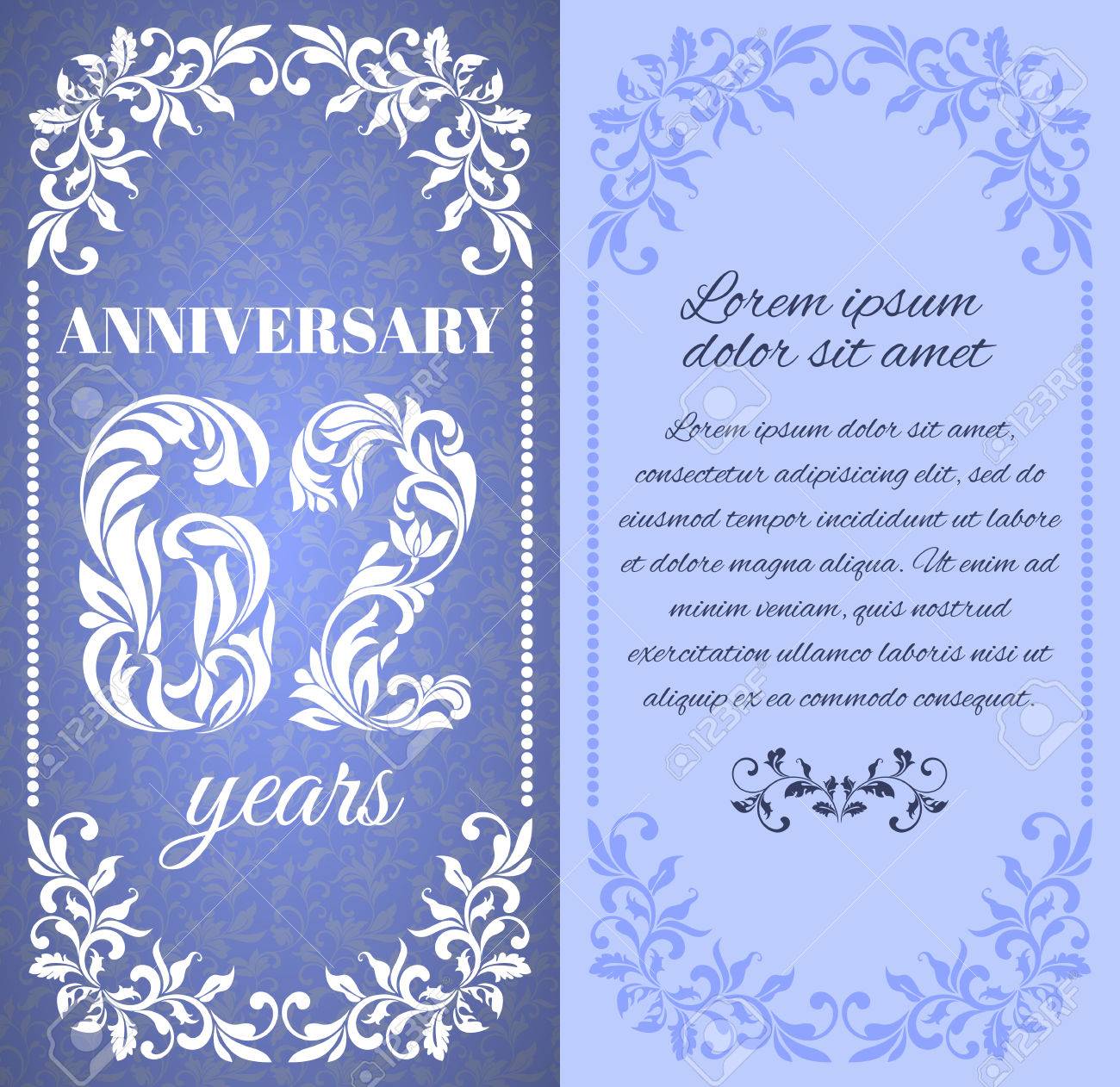 Modele De Luxe Avec Cadre Floral Et Un Motif Decoratif Pour L Anniversaire De 62 Ans Il Y A Une Place Pour Le Texte Clip Art Libres De Droits Vecteurs Et Illustration Modele De Luxe Avec Cadre Floral Et Un Motif Decoratif Pour L Anniversaire De 62 Ans Il Y A Une Place Pour Le Texte Clip Art Libres De Droits Vecteurs Et Illustration