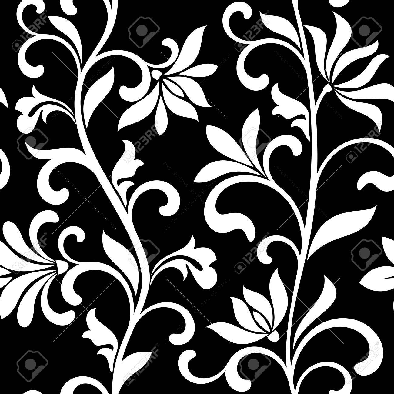 黒い背景に白い花のシームレスなパターン パターンは 織物印刷用 壁紙 包装のイラスト素材 ベクタ Image