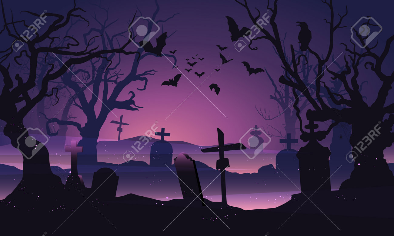 Old Cemetery In Scary Forest, Halloween Background Royalty Free SVG,  Cliparts, Vectors, and Stock Illustration. Image 200665612., image size:1300x780