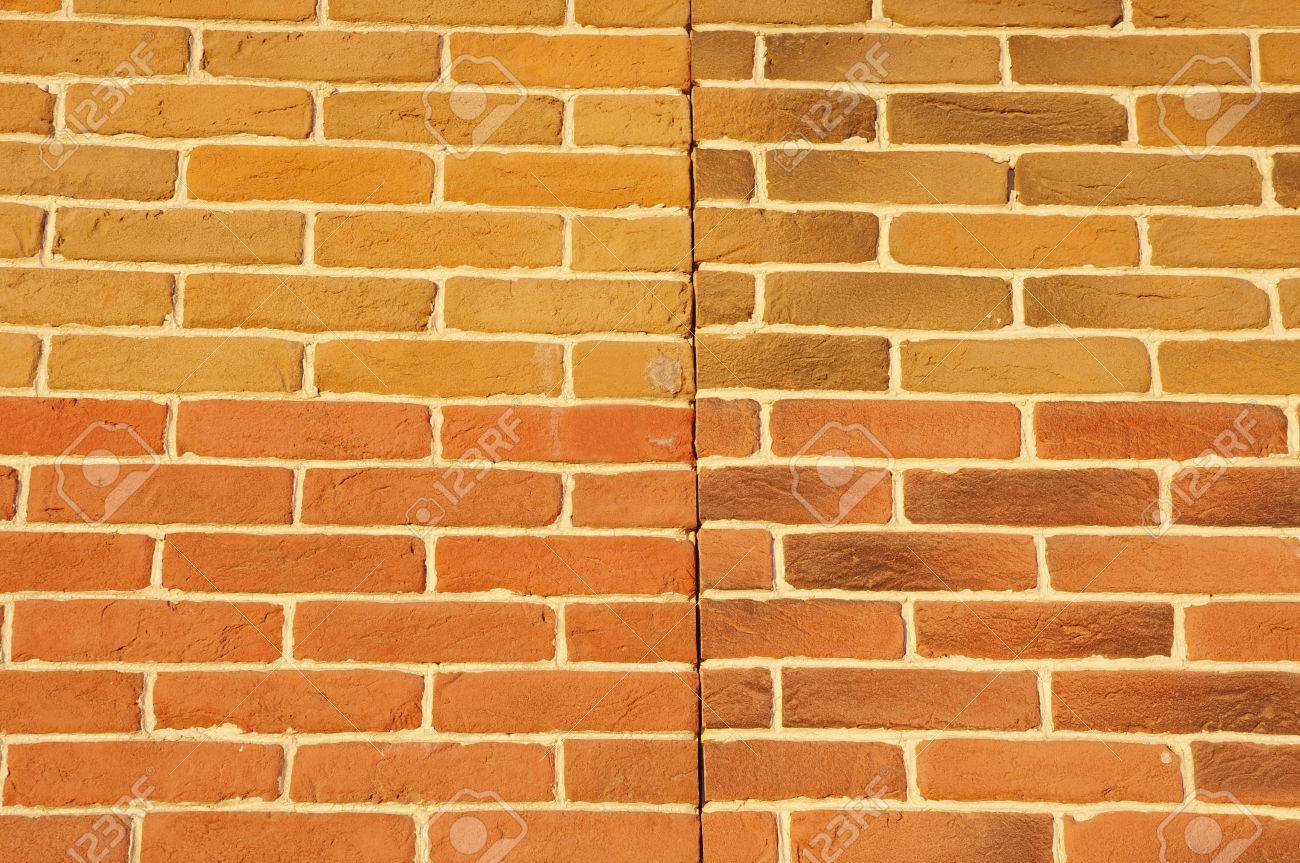 Wall With Cladding Tiles Imitating Bricks In Sunny Day