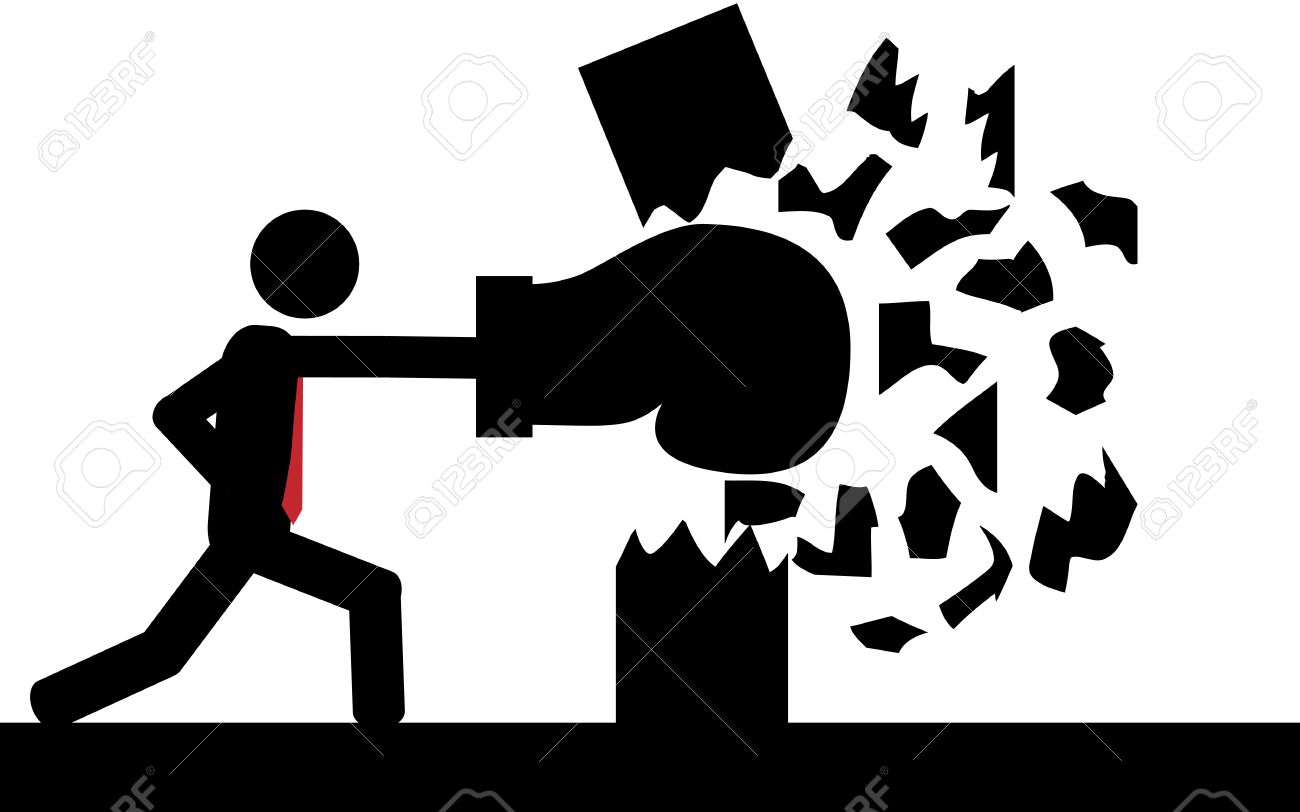 ベクトル イラスト A 男ボクシング グローブで壁にぶつかる のイラスト素材 ベクタ Image