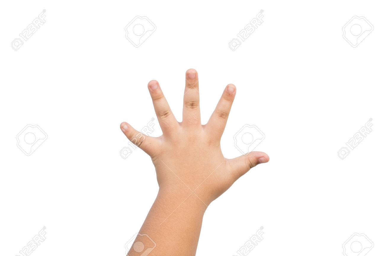 children hand is mean to say hi five hand up isolated on white