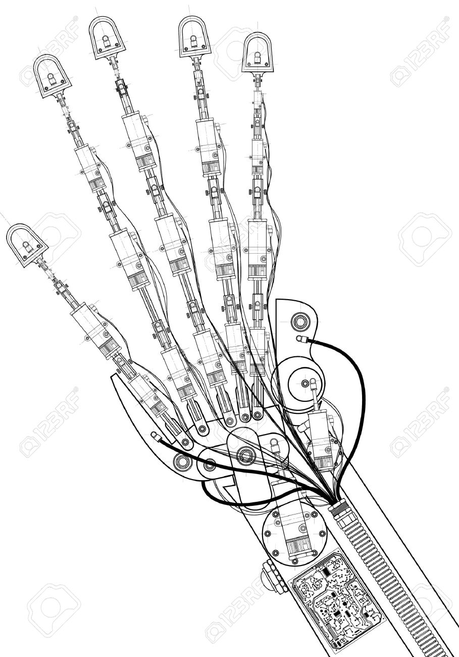 hand robot technical drawing stock photo picture and royalty free