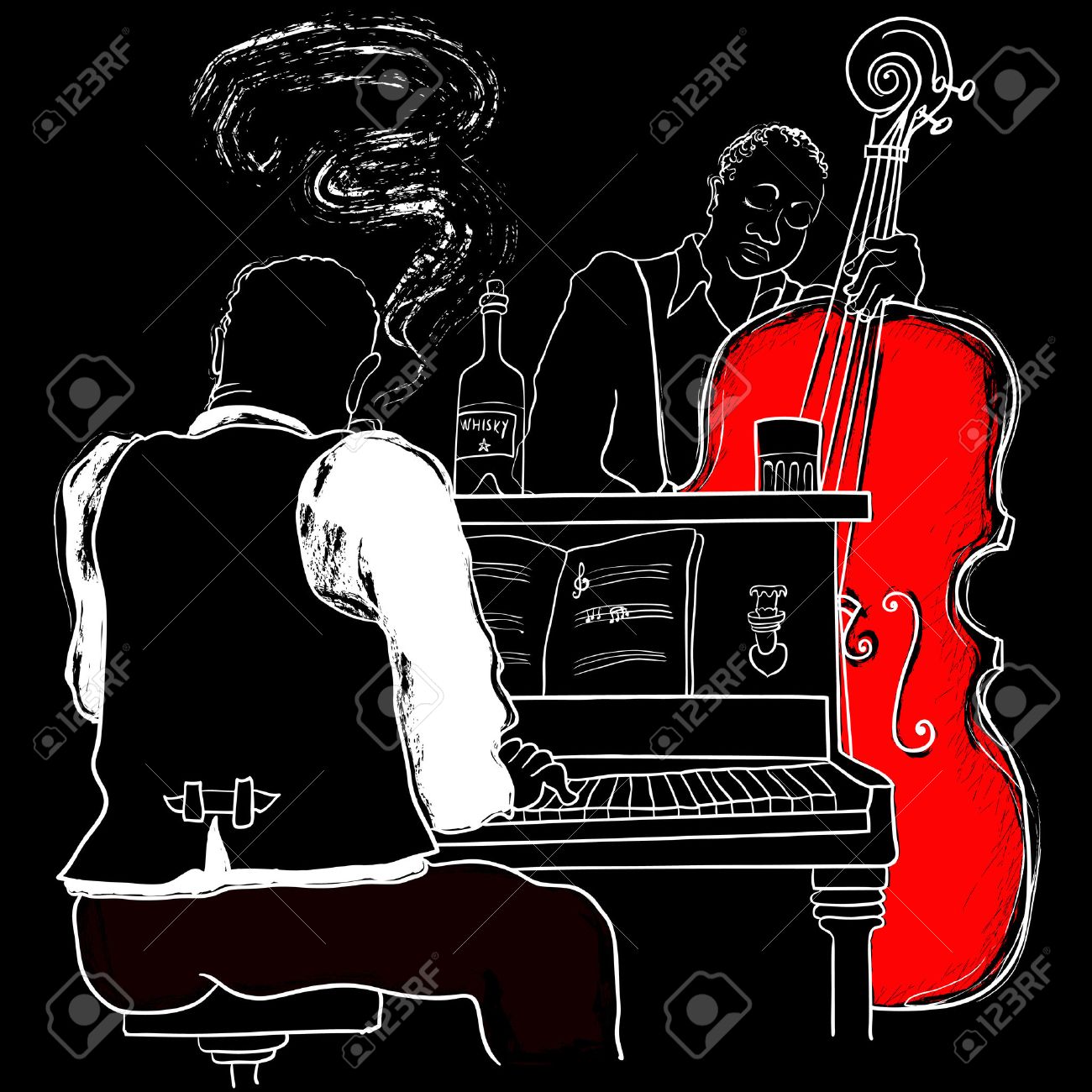 ジャズ ピアノおよびコントラバスのイラスト のイラスト素材 ベクタ Image