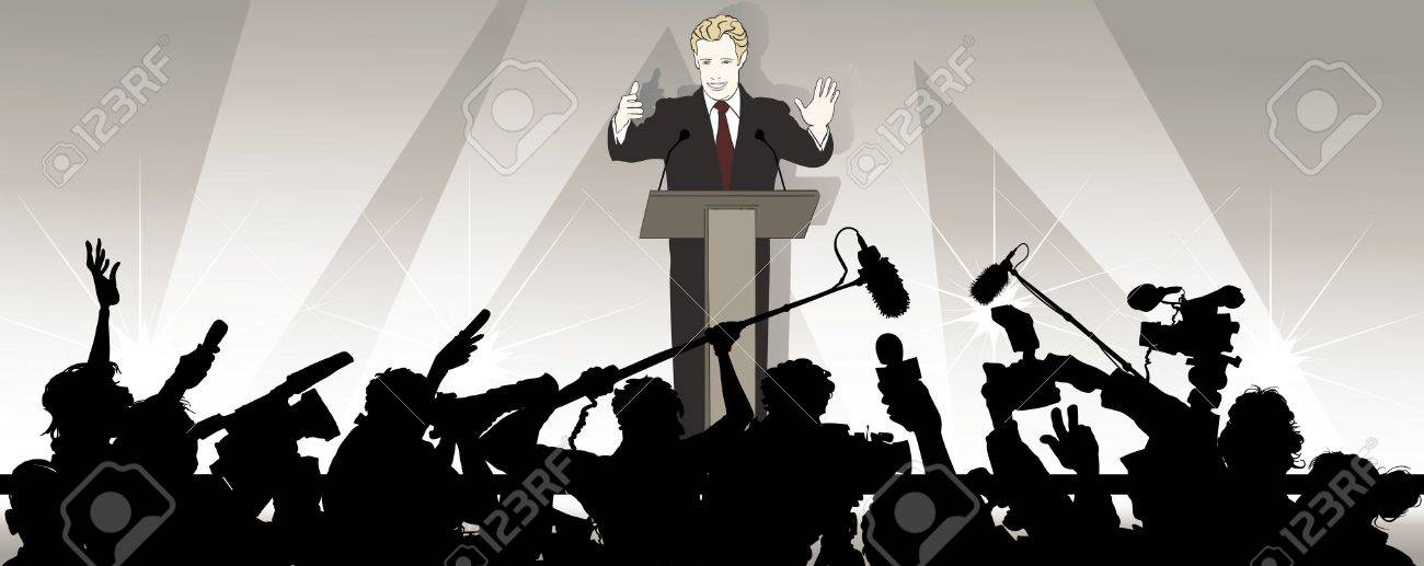 スピーカーのイラストが政治キャンペーンで聴衆に対処します のイラスト素材 ベクタ Image
