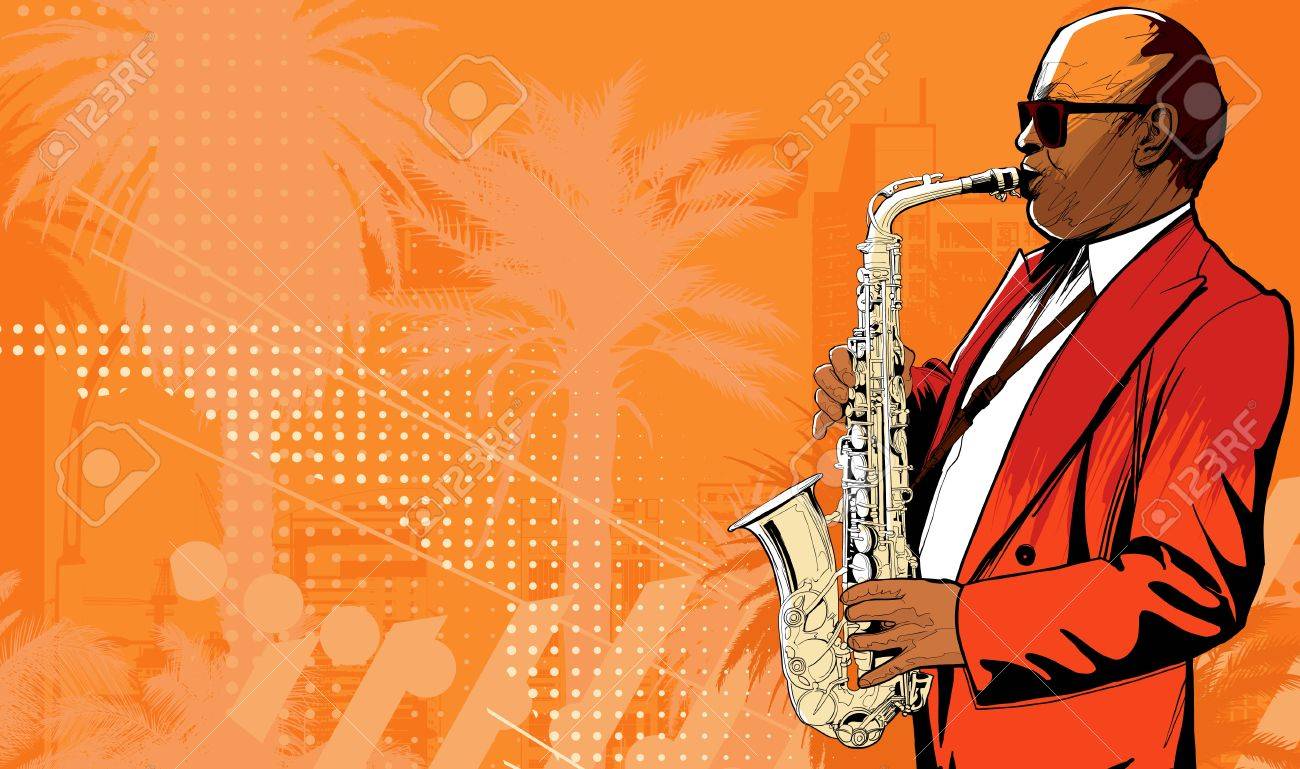 通りのサックス奏者のイラストのイラスト素材 ベクタ Image