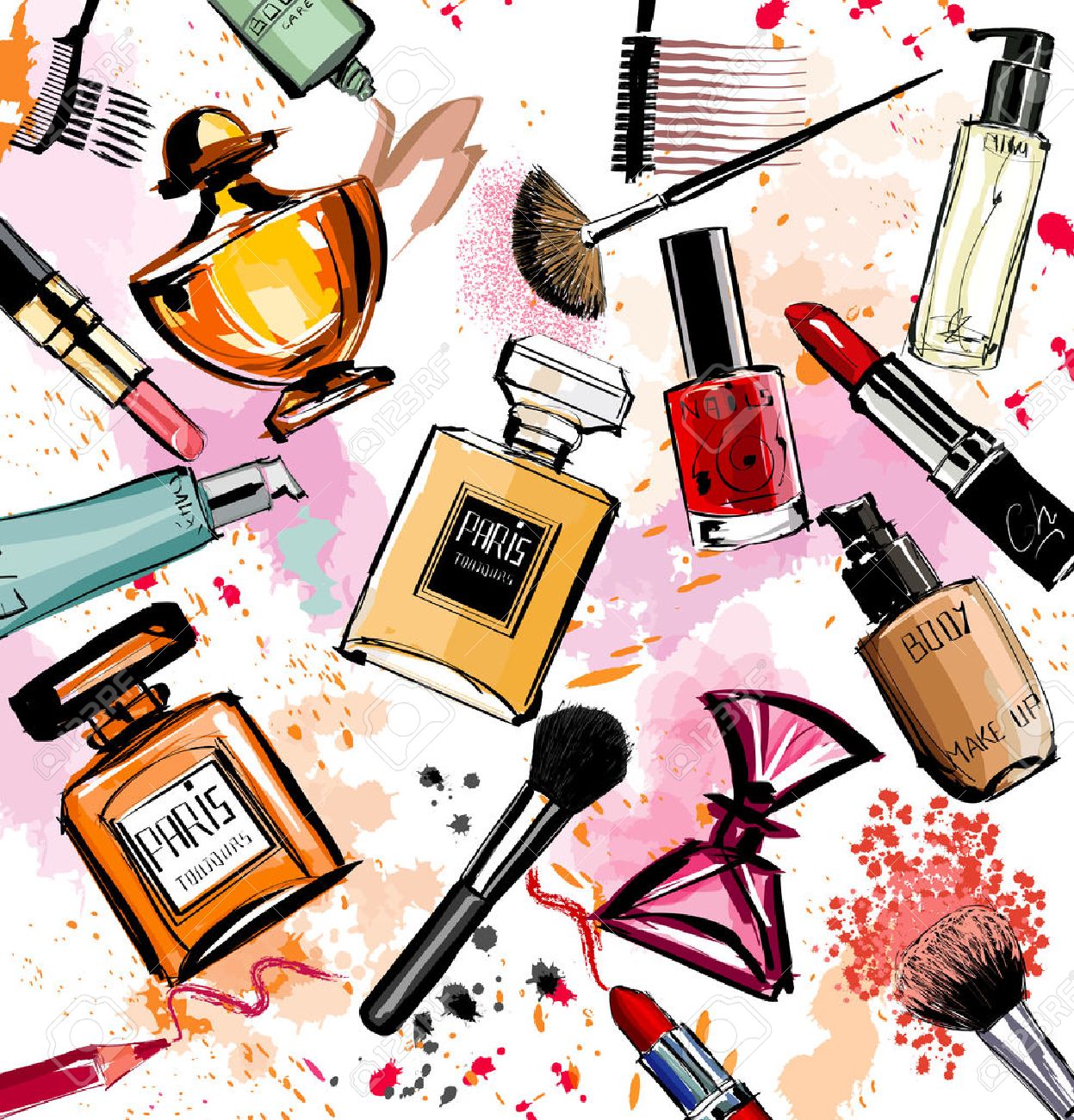 Acuarela cosméticos y perfumes colección ilustración vectorial Acuarela cosméticos y perfumes colección ilustración vectorial