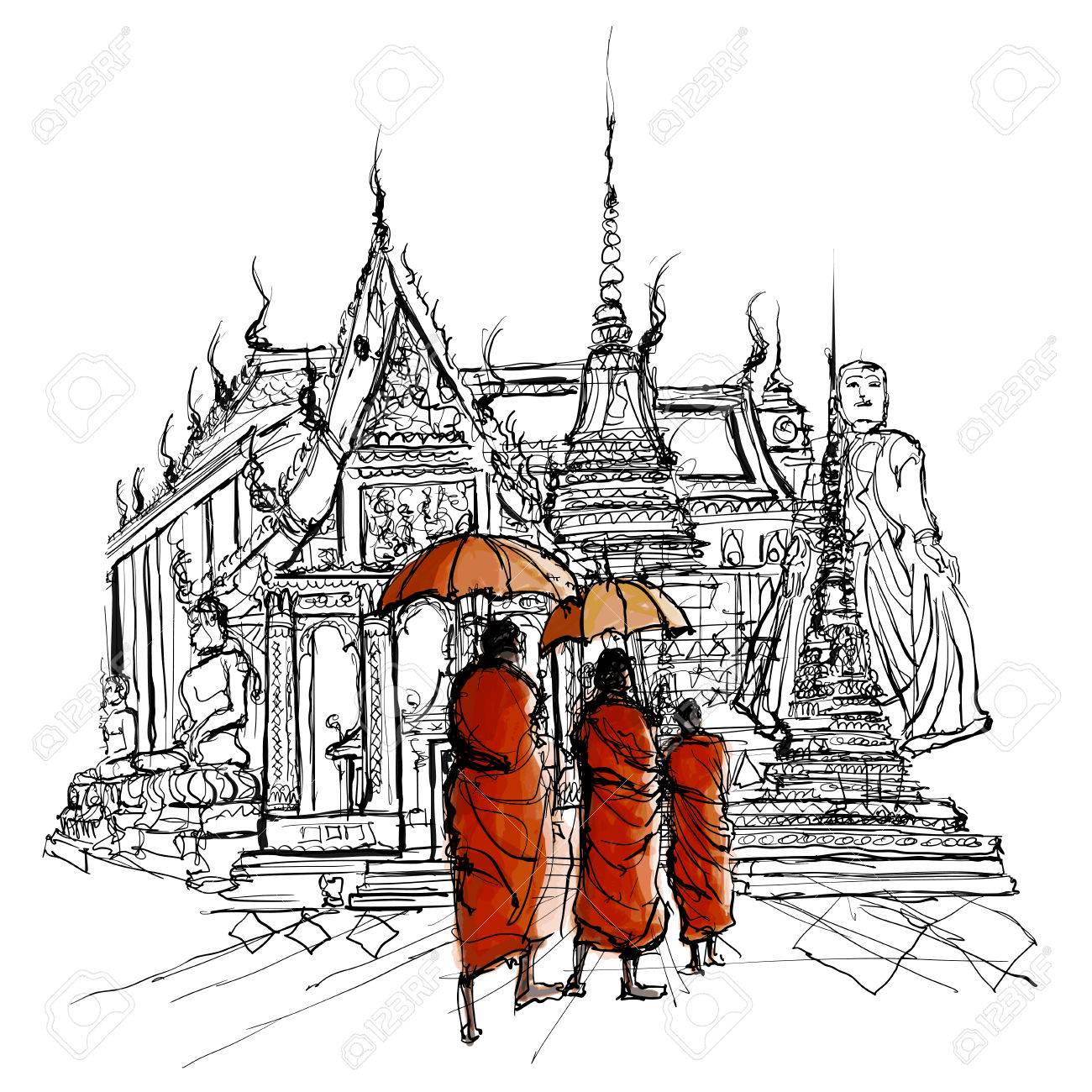 タイ ベクトルやイラスト 寺の僧侶 のイラスト素材 ベクタ Image