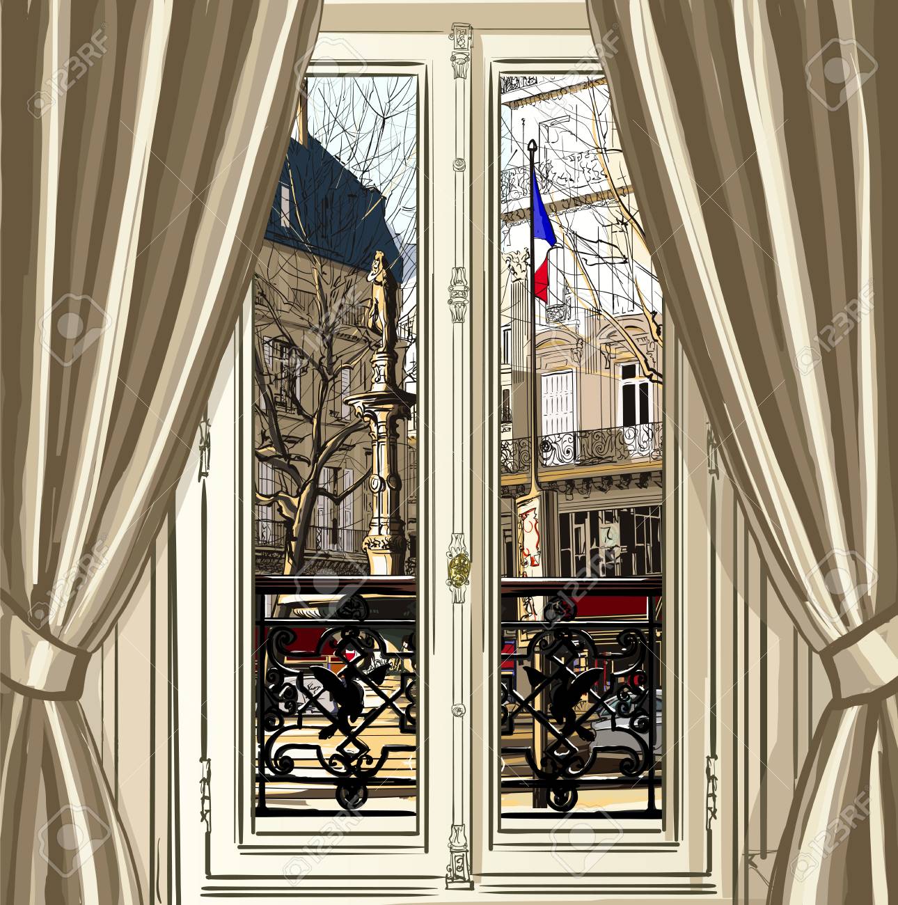 France Paris Window Opening On A Street Vector Illustration Royalty Free Cliparts Vectors And Stock Illustration Image 68167825