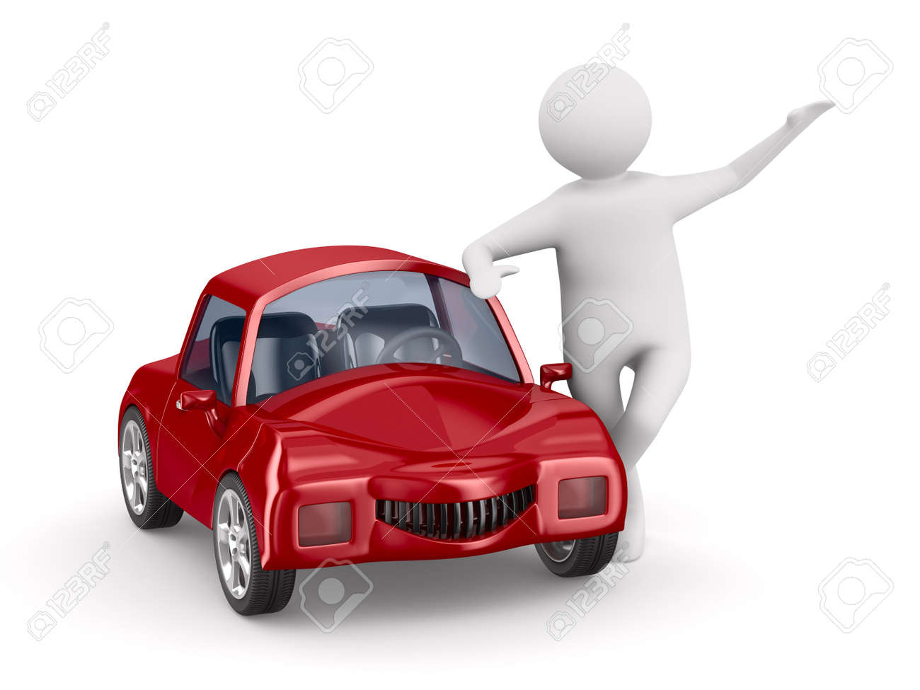 赤い車と男 分離の 3 D イメージ の写真素材 画像素材 Image