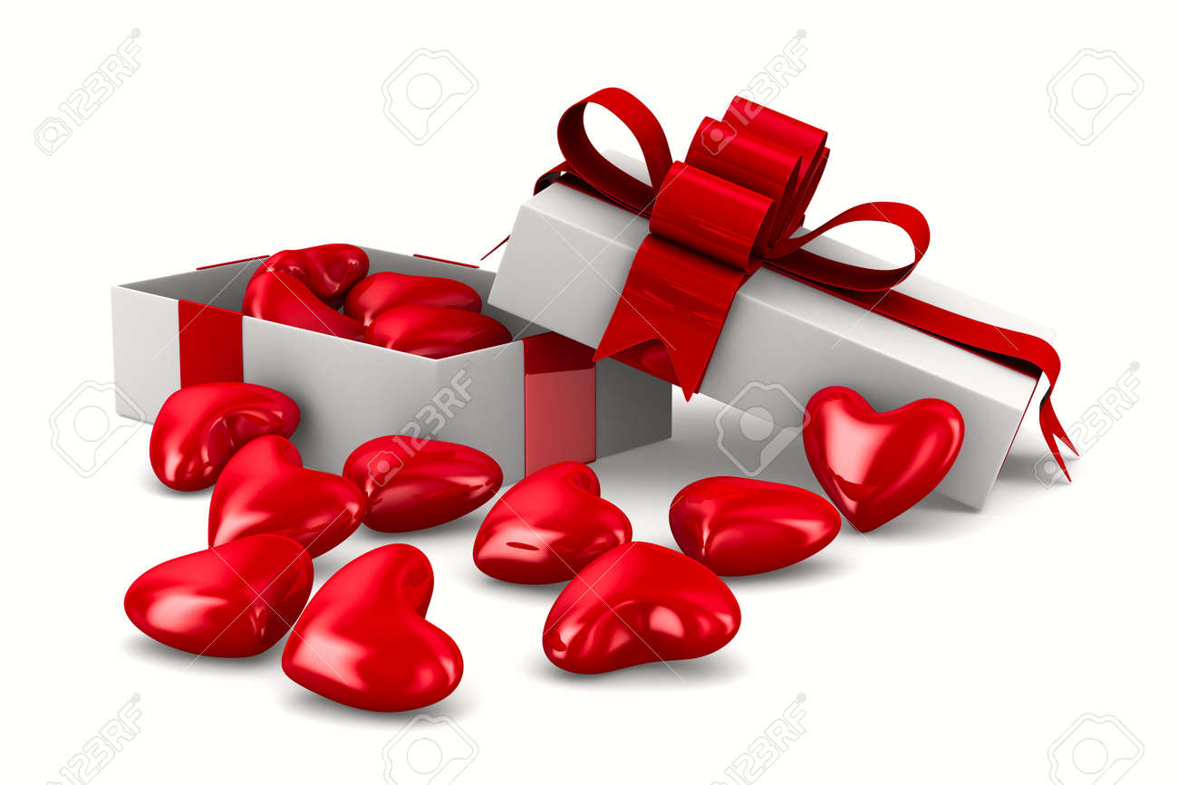 stock photo white gift box and hearts isolated 3d image