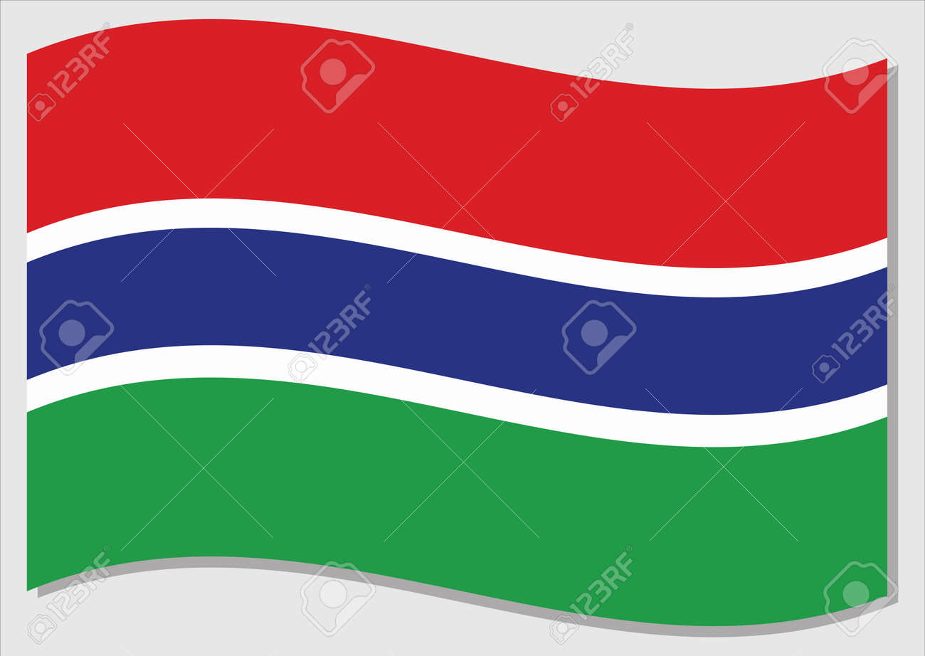 Waving Flag Of Gambia Vector Graphic. Waving Gambian Flag.