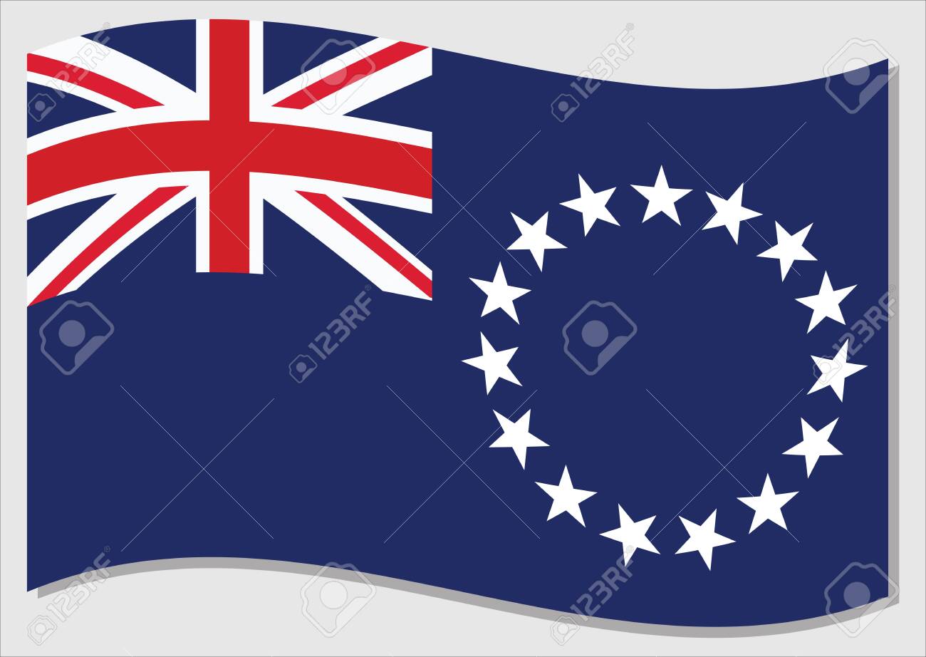 Waving Flag Of Cook Islands Vector Graphic. Waving Cook Islander.