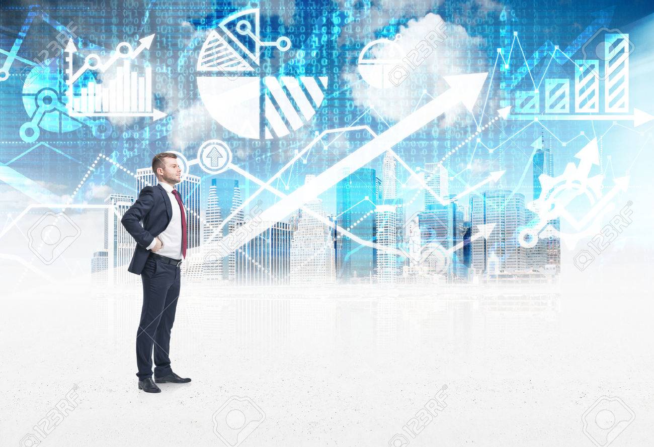 A Confident Trader Is Standing In The Digital Space Over The - 