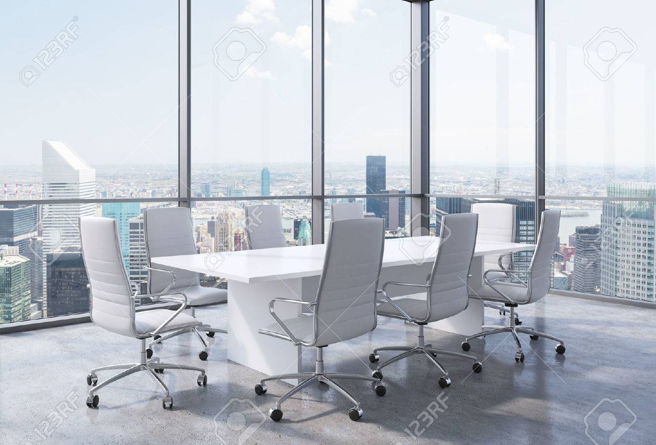 Panorama Ecke Konferenzraum Im Modernen Buro In New York City Weisse Stuhle Und Ein Weisser Tisch 3d Rendering Lizenzfreie Fotos Bilder Und Stock Fotografie Image 42362670