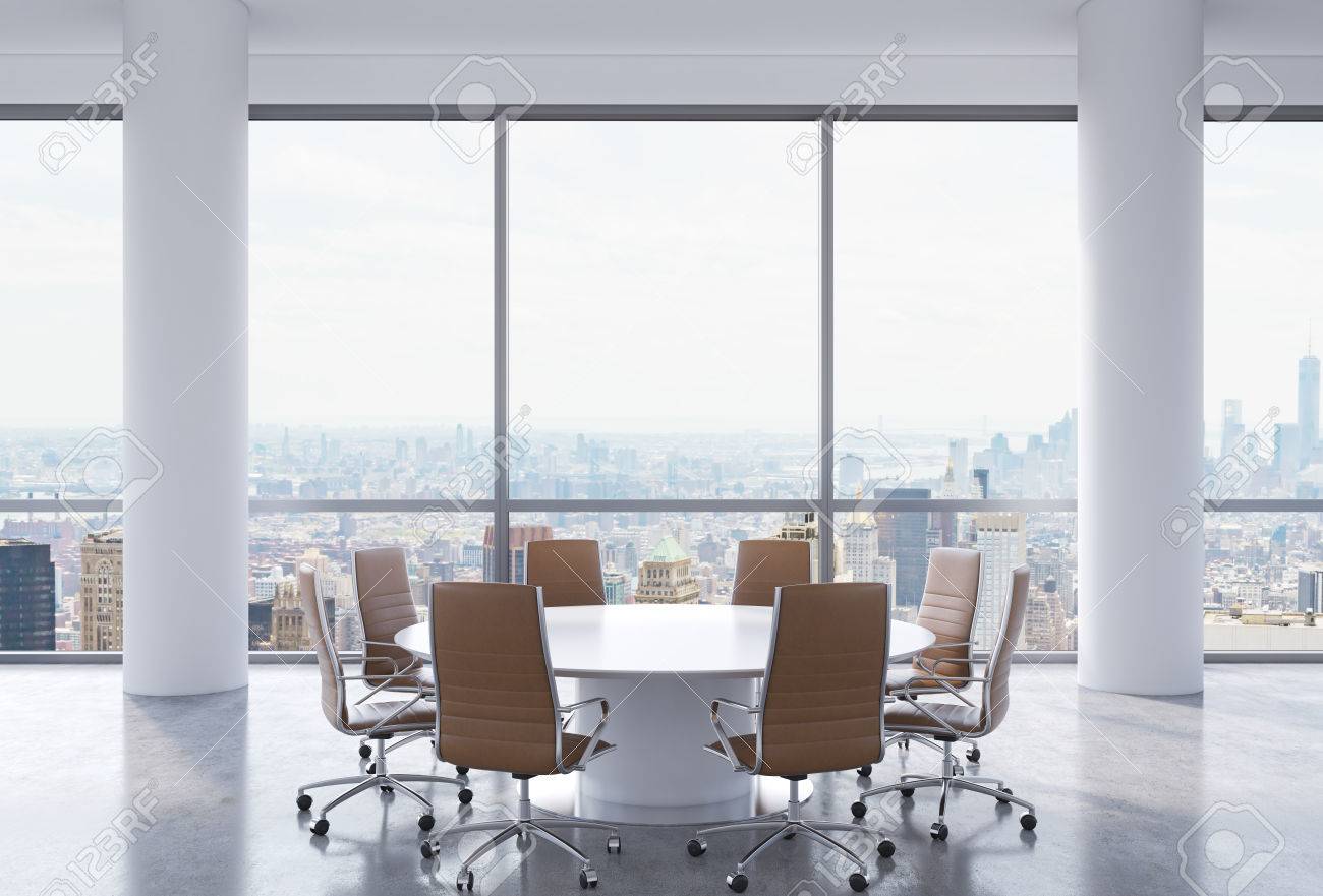panoramic conference room in modern office new york city view