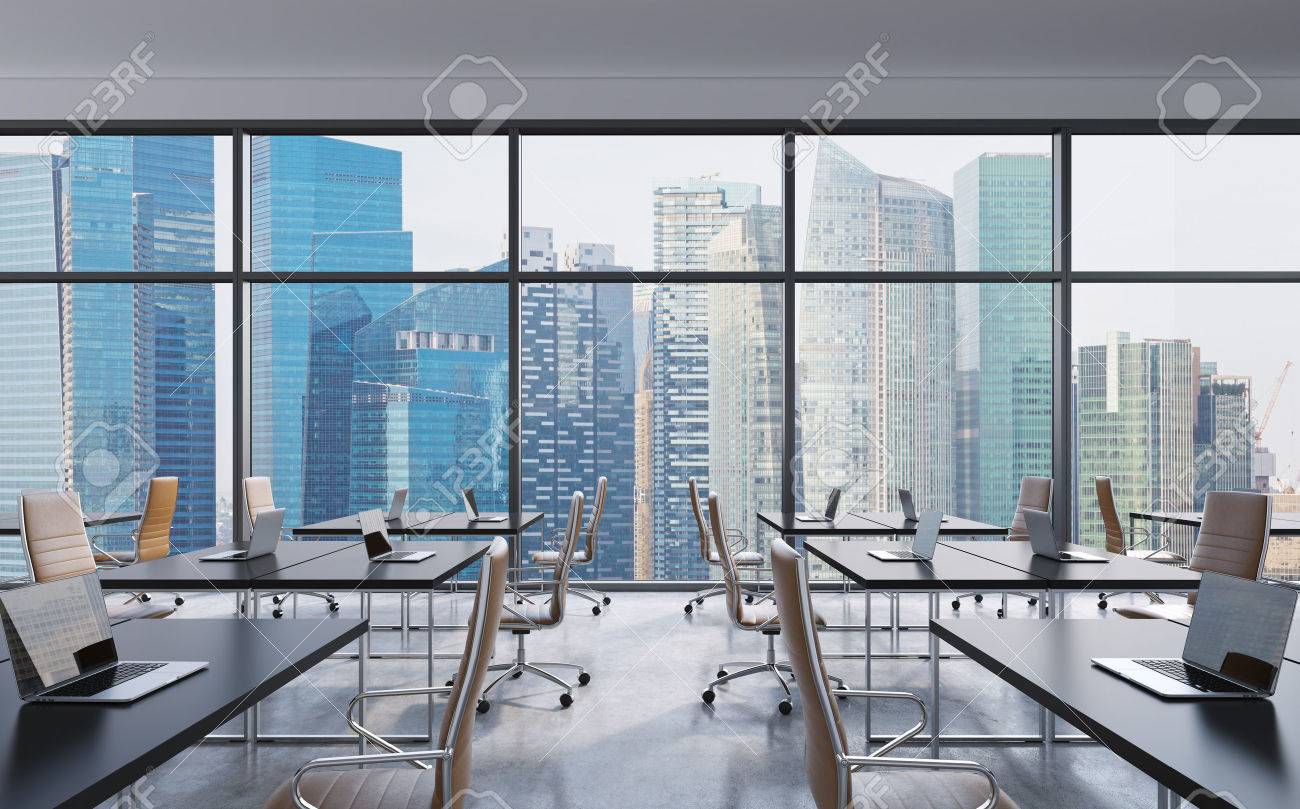 workplaces in a modern panoramic office singapore city view stock
