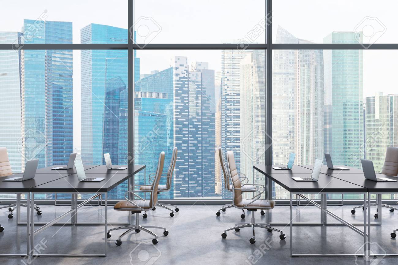 workplaces in a modern panoramic office singapore city view stock