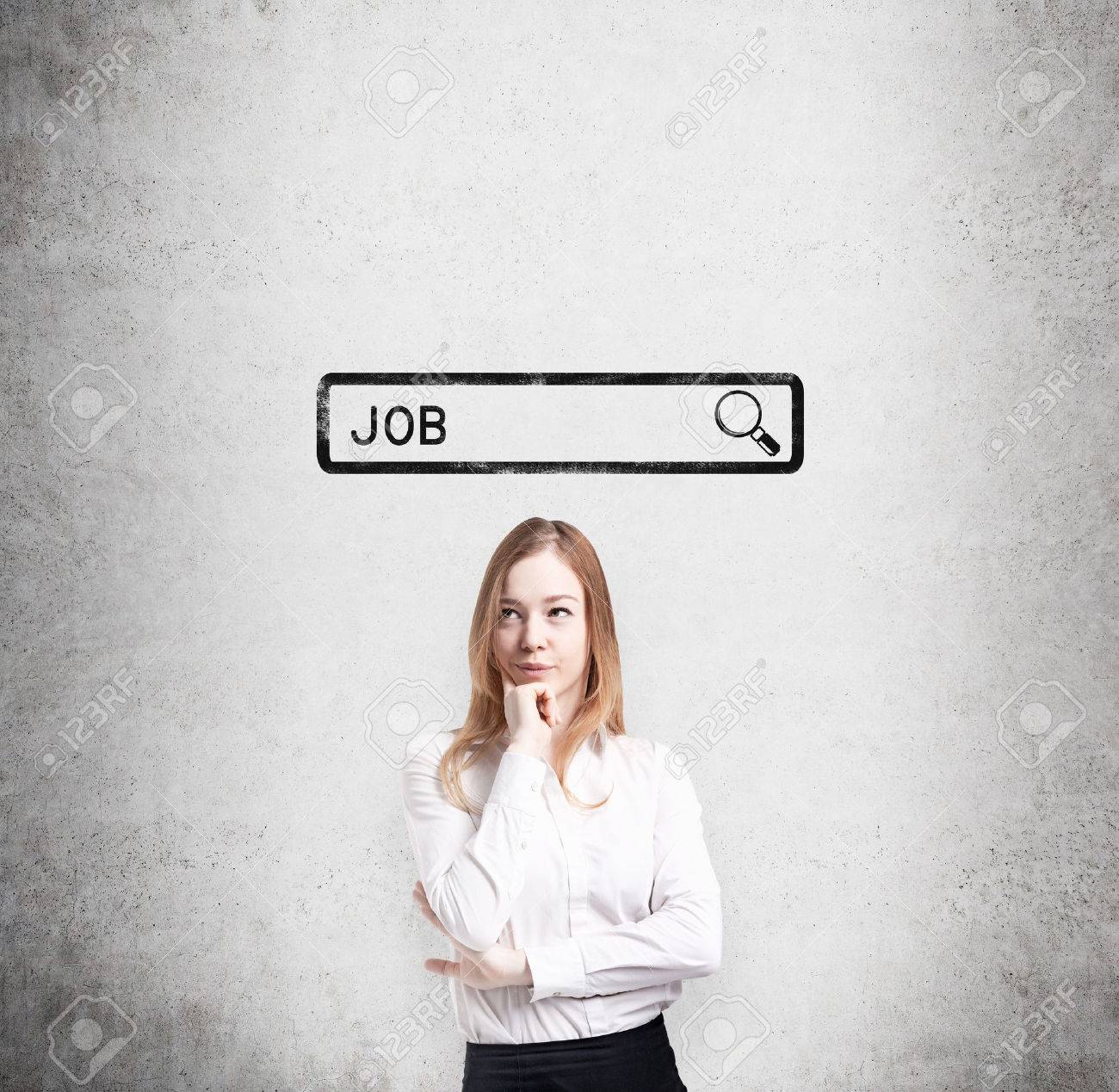 beautiful lady in formal clothes is thinking about the best way the best way to find a job