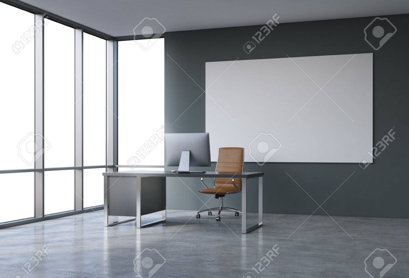 Empty Spacious Office In A Skyser French Window To The Left