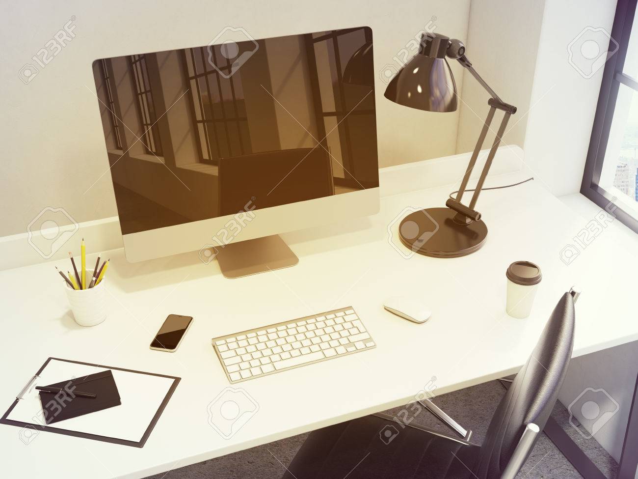 Workplace In The Corner Computer Keyboard Mouse Smartphone