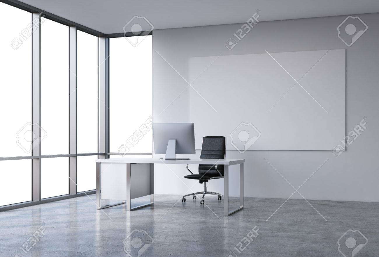 Empty Spacious Office In A Skyser French Window To The Left