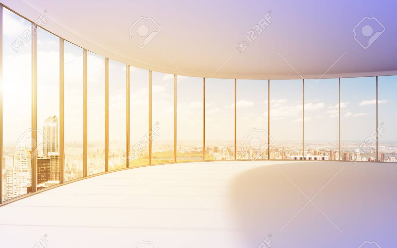 Spacious Office Room, Empty. Panoramic Window, Glass Wall. Paris ... Spacious Office Room, Empty. Panoramic Window, Glass Wall. Paris ...